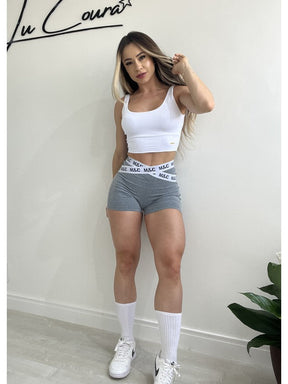 Conjunto Top + Short M&C Elástico Mescla e Branco