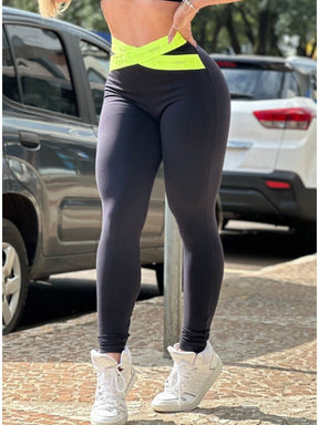 CONJUNTO TOP + LEGGING M&C ELÁSTICO PRETA E LIMÃO