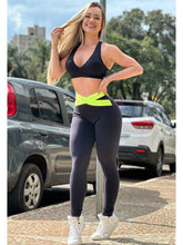 CONJUNTO TOP + LEGGING M&C ELÁSTICO PRETA E LIMÃO