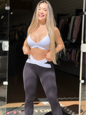 Conjunto Top + Legging M&C Elástico Preta e Branca