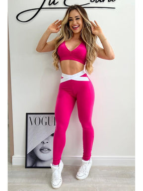 CONJUNTO TOP + LEGGING M&C  ELÁSTICO ROSA E BRANCO