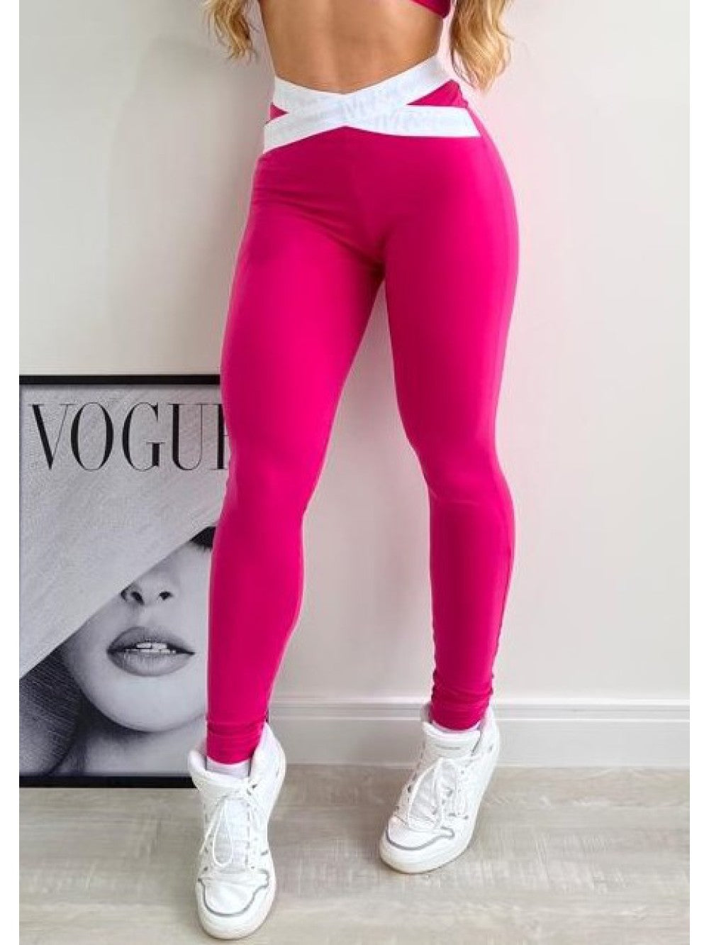 CONJUNTO TOP + LEGGING M&C  ELÁSTICO ROSA E BRANCO
