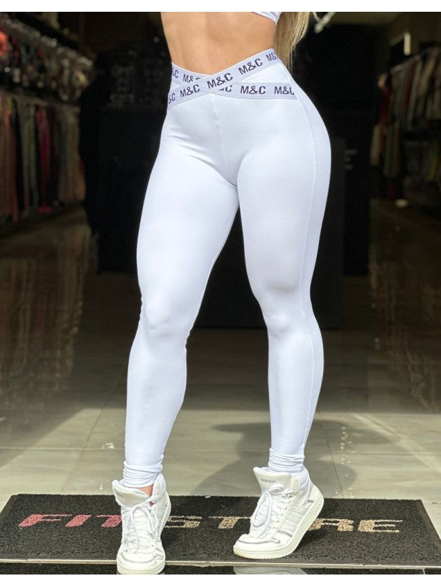 Conjunto Top + Legging M&C Elástico Branca e Branca e Preta